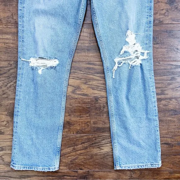 AGOLDE • Riley High Rise Straight Jean in Whiplash ankle distressed button fly