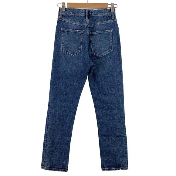 Agolde Riley High Rise Straight Leg Cropped Denim Jean Transfer Blue Size 24