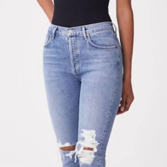 Agolde Riley High Rise Straight Leg Crop Denim Jeans In Whiplash NWT