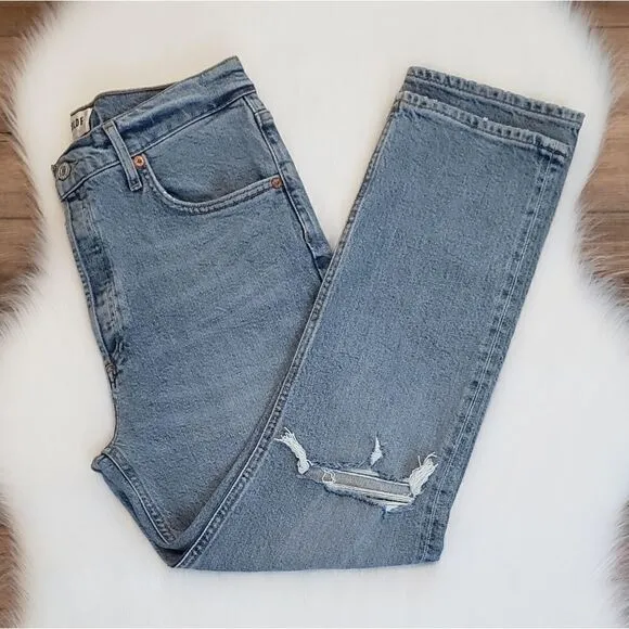 Agolde Riley High Rise Straight Leg Crop Denim Jeans In Whiplash NWT