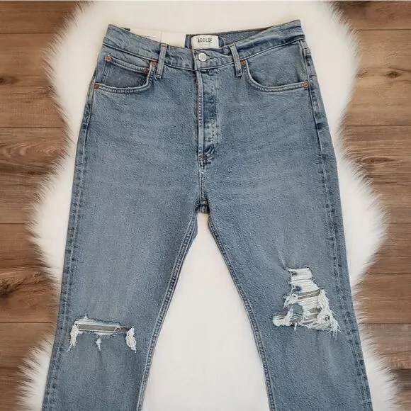 Agolde Riley High Rise Straight Leg Crop Denim Jeans In Whiplash NWT