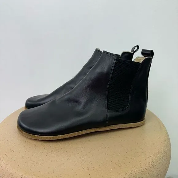 Aintap Anya’s Shop Black Barefoot Minimalist Leather Chelsea Boots