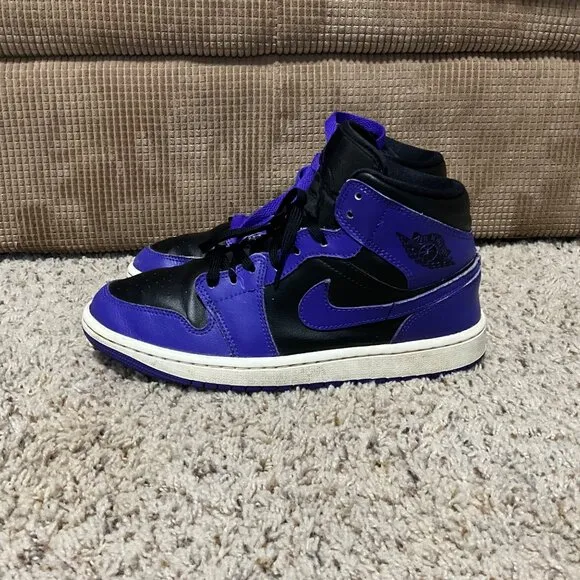 Air Jordan 1 Mid Purple &amp;  women  Size 8.5 Retro Basketball Shoes.