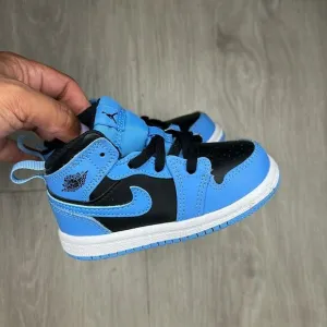 Air Jordan 1 Retro Mid University Blue &amp; Black Toddler Sneakers size 6