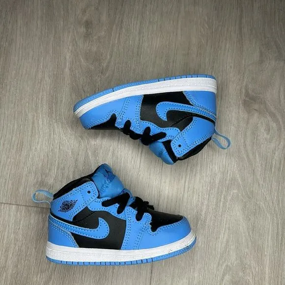 Air Jordan 1 Retro Mid University Blue &amp; Black Toddler Sneakers size 6