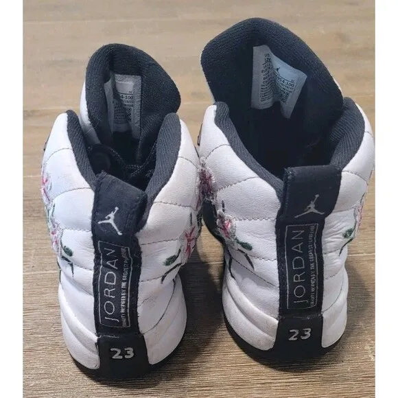 Air Jordan 12 Retro PS Mid Floral DR6954-100 Sz 12C White &amp; Black Sneakers