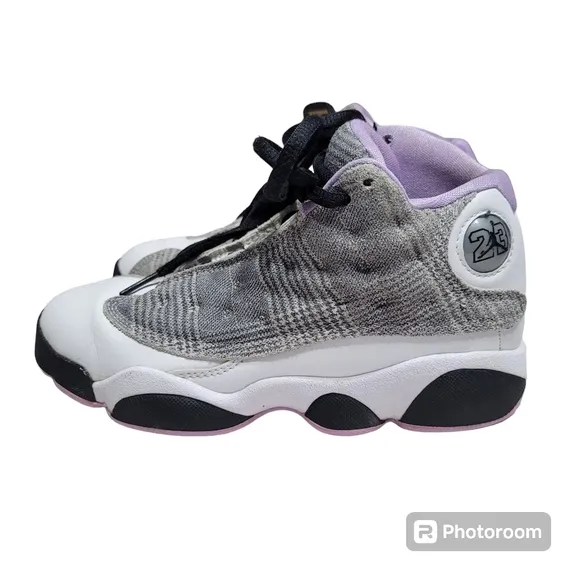Air Jordan 13 Retro PS Houndstooth Black And Lilac White Sneakers Kids Size 1.5Y