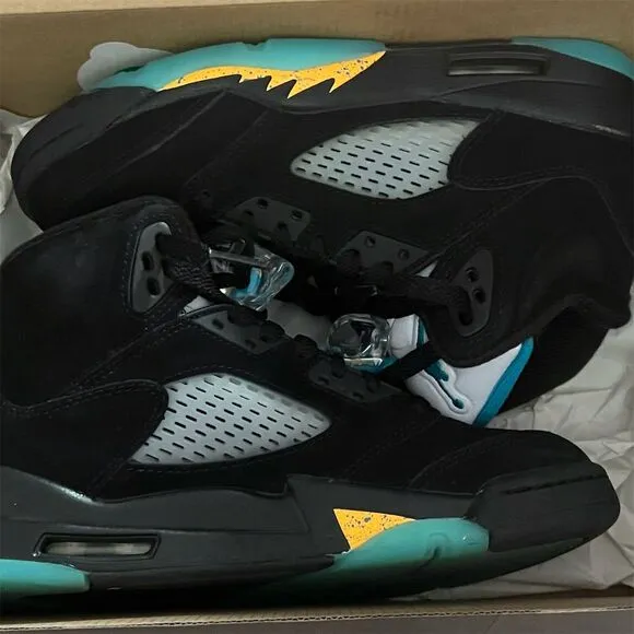 Air Jordan 5 Retro GS 'Aqua' Kids Sneakers Black Size 4.5Y