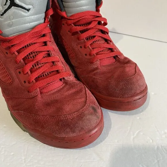 Air Jordan 5 Retro Size 10.5 Mens Red Suede Sneakers