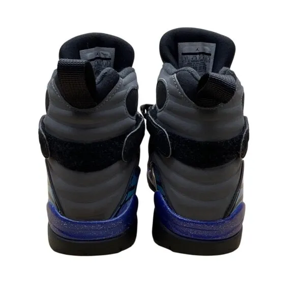 Air Jordan 8 Retro BG Youth Black/Grey Nubuck &amp; Aqua Blue Sneakers Sz 5Y