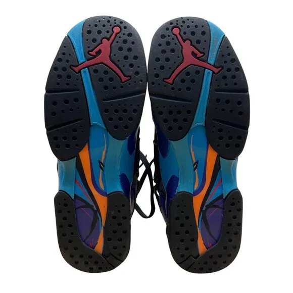 Air Jordan 8 Retro BG Youth Black/Grey Nubuck &amp; Aqua Blue Sneakers Sz 5Y