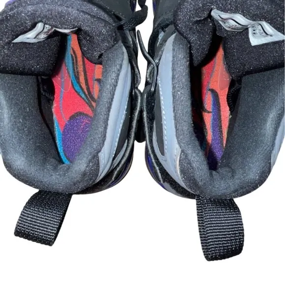 Air Jordan 8 Retro BG Youth Black/Grey Nubuck &amp; Aqua Blue Sneakers Sz 5Y