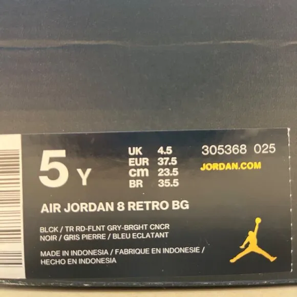 Air Jordan 8 Retro BG Youth Black/Grey Nubuck &amp; Aqua Blue Sneakers Sz 5Y
