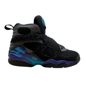 Air Jordan 8 Retro BG Youth Black/Grey Nubuck &amp; Aqua Blue Sneakers Sz 5Y