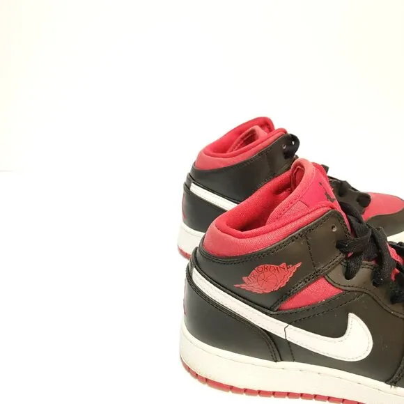 Air Jordan Boy's 1 Retro Mid GS 'Black Red White' Sneakers - FCM21