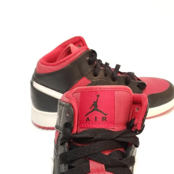 Air Jordan Boy's 1 Retro Mid GS 'Black Red White' Sneakers - FCM21