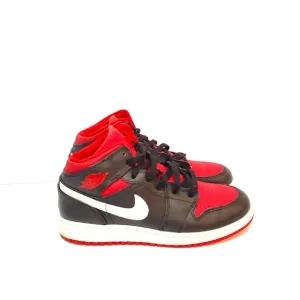 Air Jordan Boy's 1 Retro Mid GS 'Black Red White' Sneakers - FCM21
