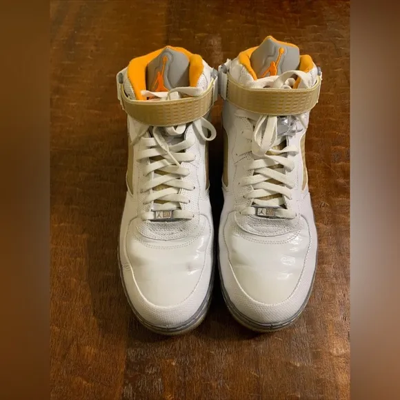 Air Jordan Retro 5/ Air Force 1 AJF5 Fusion Size 12 Orange &amp; White Sneakers