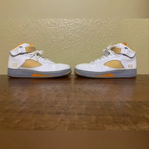 Air Jordan Retro 5/ Air Force 1 AJF5 Fusion Size 12 Orange &amp; White Sneakers