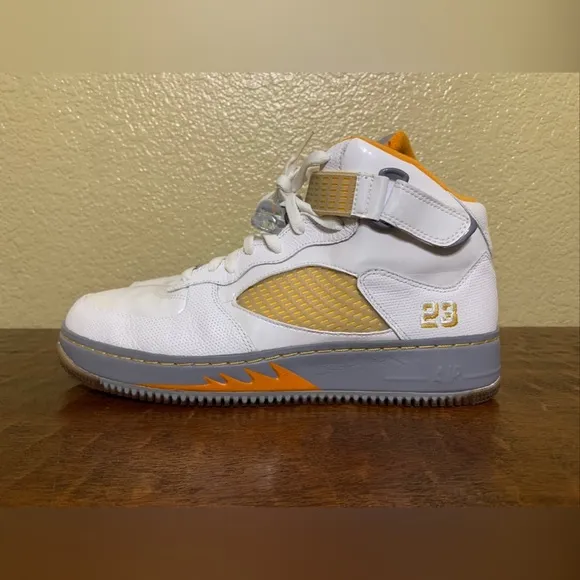 Air Jordan Retro 5/ Air Force 1 AJF5 Fusion Size 12 Orange &amp; White Sneakers