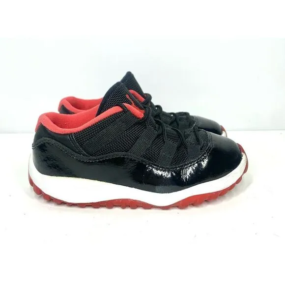 Air Jordan 11 Retro Low BT Bred Sneakers Toddler 10C True Red White Black Patent