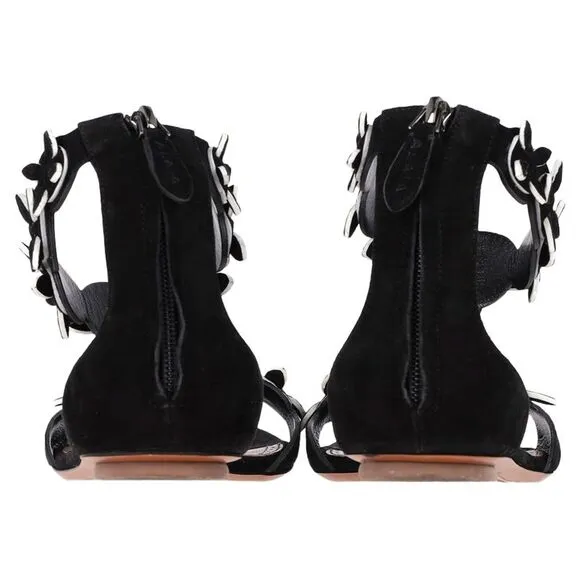 Alaïa Flower Detail Sandals in Black Suede