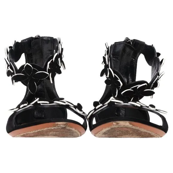 Alaïa Flower Detail Sandals in Black Suede