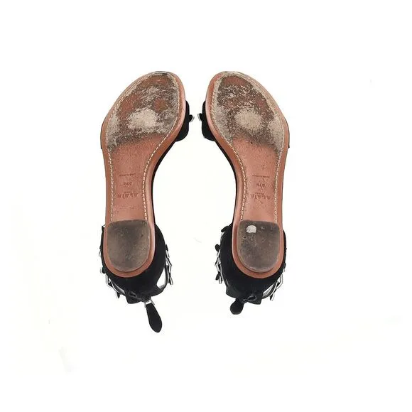 Alaïa Flower Detail Sandals in Black Suede