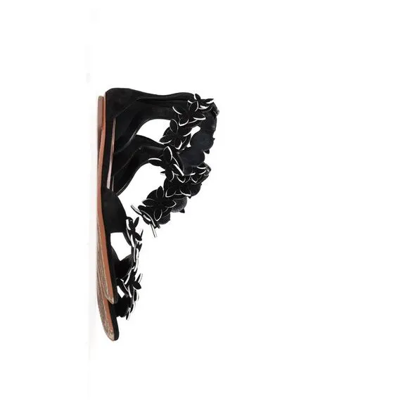 Alaïa Flower Detail Sandals in Black Suede