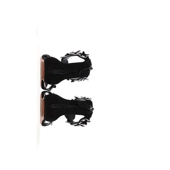 Alaïa Flower Detail Sandals in Black Suede