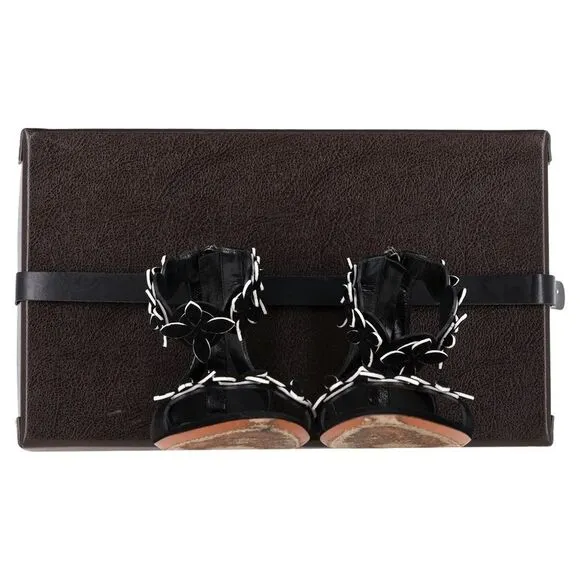 Alaïa Flower Detail Sandals in Black Suede