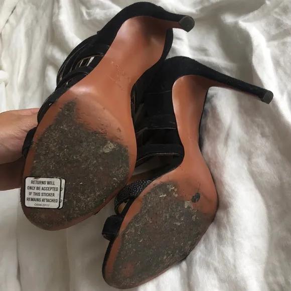 Alaia black suede cage high heel zip sandal 36