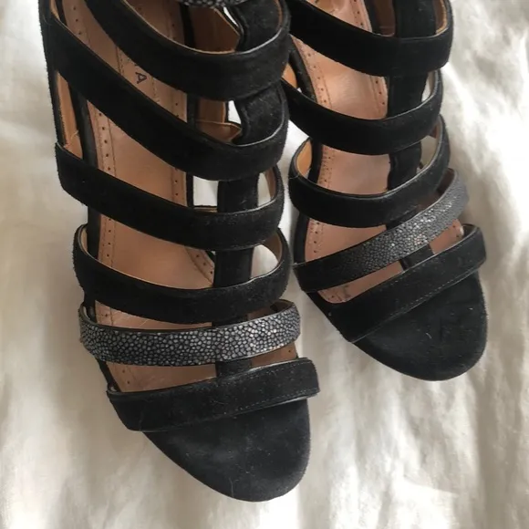 Alaia black suede cage high heel zip sandal 36