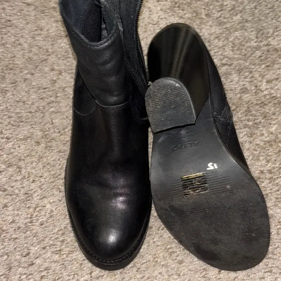 Aldo Black Ankle Booties with Textured Finish and Block Heel