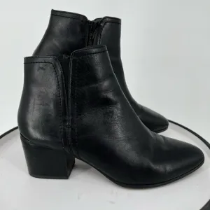 ALDO BLACK LEATHER LARISSI SLIP ON WITH SIDE ZIPPER BOOTS STACK HEEL