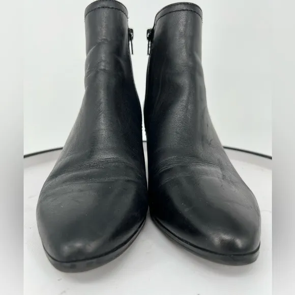 ALDO BLACK LEATHER LARISSI SLIP ON WITH SIDE ZIPPER BOOTS STACK HEEL