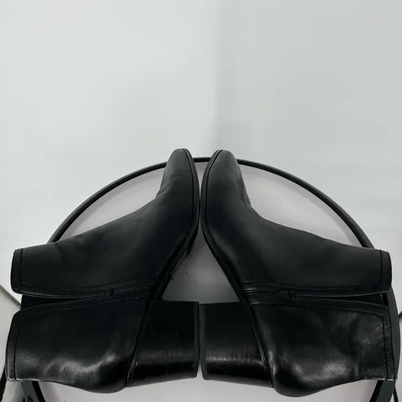 ALDO BLACK LEATHER LARISSI SLIP ON WITH SIDE ZIPPER BOOTS STACK HEEL