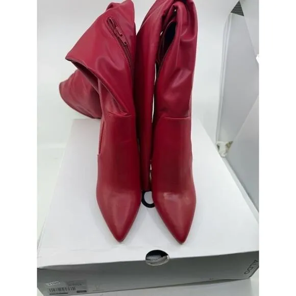 Aldo Mereallyra Thigh-High Boots Leather Stiletto Heel Slip-On Red Womens Sz 8.5