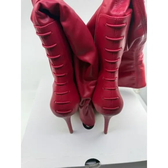Aldo Mereallyra Thigh-High Boots Leather Stiletto Heel Slip-On Red Womens Sz 8.5