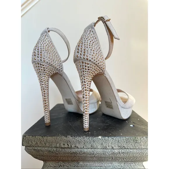 Aldo Nude Beige Gold Studded Platform Heel Sandals, NWOB, 7.5