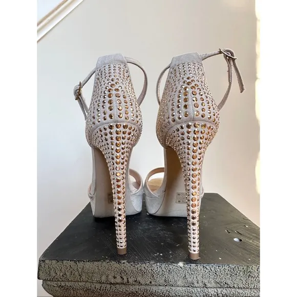 Aldo Nude Beige Gold Studded Platform Heel Sandals, NWOB, 7.5