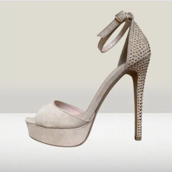Aldo Nude Beige Gold Studded Platform Heel Sandals, NWOB, 7.5