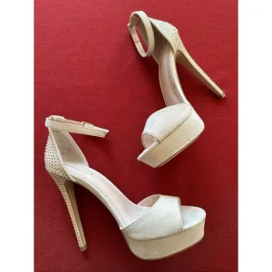 Aldo Nude Beige Gold Studded Platform Heel Sandals, NWOB, 7.5