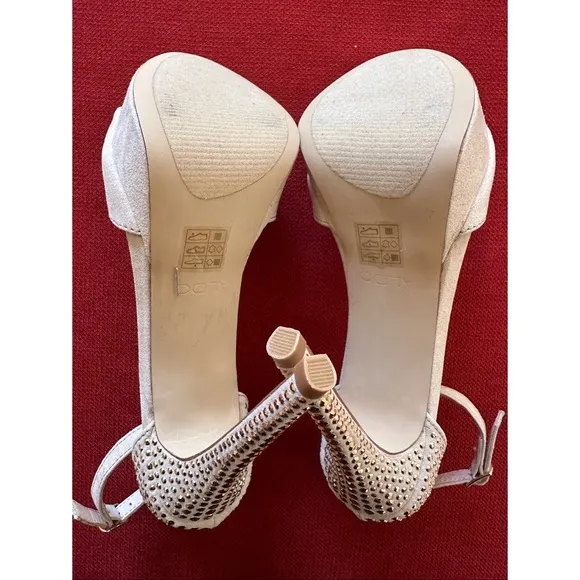 Aldo Nude Beige Gold Studded Platform Heel Sandals, NWOB, 7.5