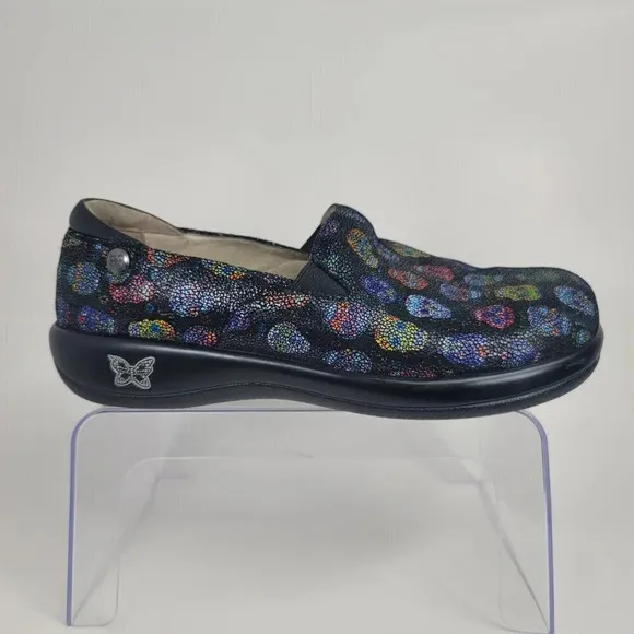 Alegria Keli Womens Professional Slip Resistant Black Sugar Skull Dottie Slip On