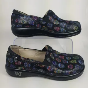Alegria Keli Womens Professional Slip Resistant Black Sugar Skull Dottie Slip On