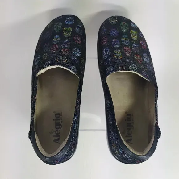 Alegria Keli Womens Professional Slip Resistant Black Sugar Skull Dottie Slip On