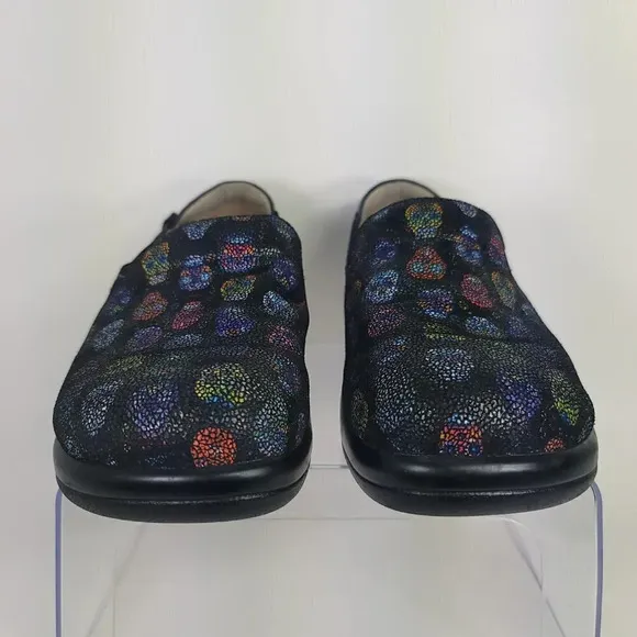 Alegria Keli Womens Professional Slip Resistant Black Sugar Skull Dottie Slip On