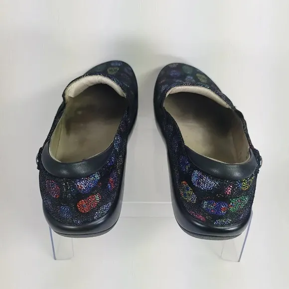 Alegria Keli Womens Professional Slip Resistant Black Sugar Skull Dottie Slip On