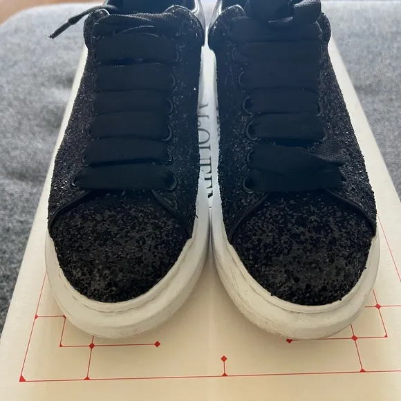 Alexander McQueen size 7 Oversized Low Black White Glitter sneaker